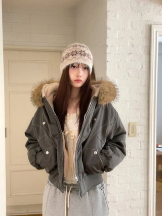 Warmer vintage two-way avant-garde fit fur detachable nightwear padded shibori jumper