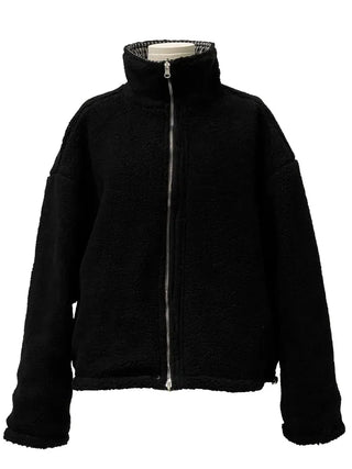 Breeze Latte two-tone check fleece high-neck collar neck two-way loose-fit padded jumper