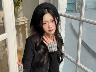Kinu Checked Color Block Layered Golji Knit Cardigan
