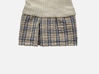 Kinu Checked Color Block Layered Golji Knit Cardigan