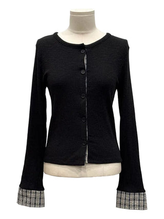 Kinu Checked Color Block Layered Golji Knit Cardigan