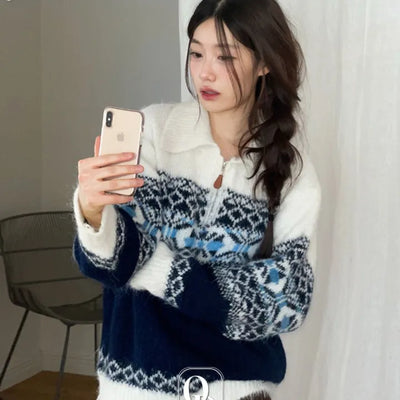 Nukuharu Nordic collar neck half-zip avant loose knit
