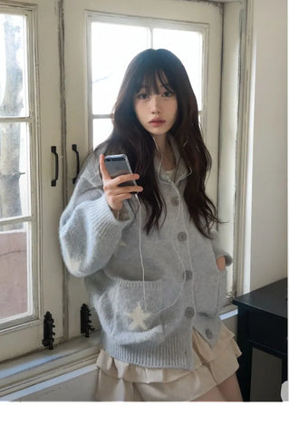 Suzunu Karaneck Avangue Loose Fit Star Knit Cardigan