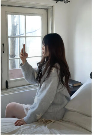 Suzunu Karaneck Avangue Loose Fit Star Knit Cardigan
