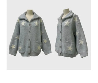 Suzunu Karaneck Avangue Loose Fit Star Knit Cardigan