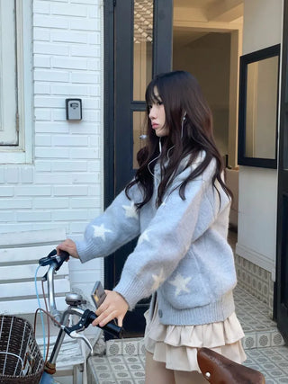 Suzunu Karaneck Avangue Loose Fit Star Knit Cardigan