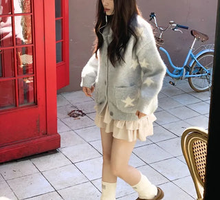 Suzunu Karaneck Avangue Loose Fit Star Knit Cardigan