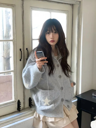Suzunu Karaneck Avangue Loose Fit Star Knit Cardigan