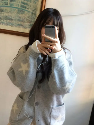 Suzunu Karaneck Avangue Loose Fit Star Knit Cardigan