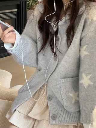 Suzunu Karaneck Avangue Loose Fit Star Knit Cardigan