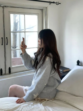 Suzunu Karaneck Avangue Loose Fit Star Knit Cardigan