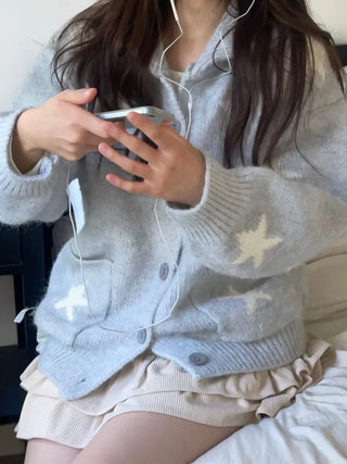 Suzunu Karaneck Avangue Loose Fit Star Knit Cardigan