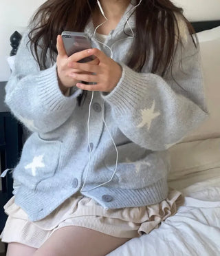 Suzunu Karaneck Avangue Loose Fit Star Knit Cardigan