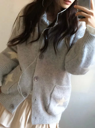 Suzunu Karaneck Avangue Loose Fit Star Knit Cardigan