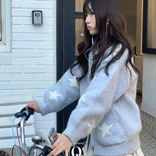 Suzunu Karaneck Avangue Loose Fit Star Knit Cardigan