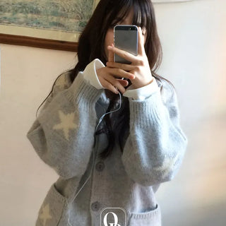 Suzunu Karaneck Avangue Loose Fit Star Knit Cardigan