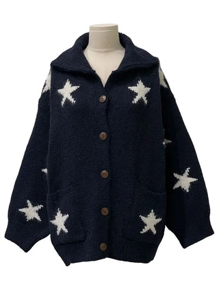 Suzunu Karaneck Avangue Loose Fit Star Knit Cardigan