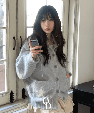 Suzunu Karaneck Avangue Loose Fit Star Knit Cardigan