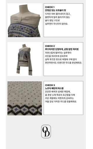 Yurana Nordic Ribbon Off-Shoulder Shibori Wool Knit