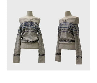 Yurana Nordic Ribbon Off-Shoulder Shibori Wool Knit