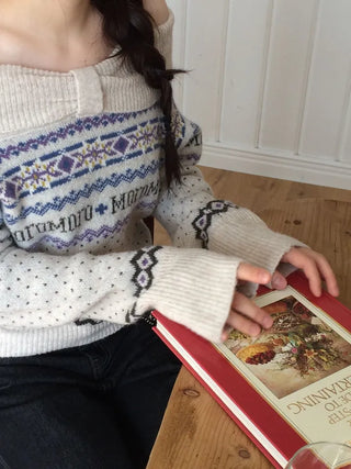 Yurana Nordic Ribbon Off-Shoulder Shibori Wool Knit