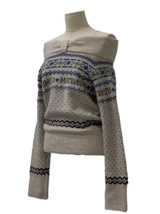 Yurana Nordic Ribbon Off-Shoulder Shibori Wool Knit