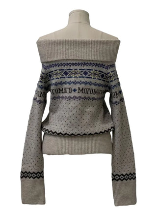 Yurana Nordic Ribbon Off-Shoulder Shibori Wool Knit