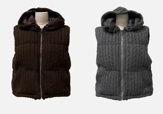 Snowy twisted cable knit hooded padded vest