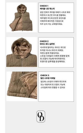 Snowy twisted cable knit hooded padded vest