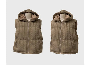 Snowy twisted cable knit hooded padded vest