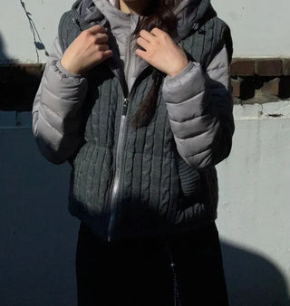 Snowy twisted cable knit hooded padded vest