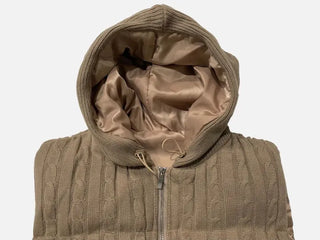 Snowy twisted cable knit hooded padded vest