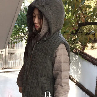 Snowy twisted cable knit hooded padded vest
