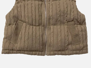 Snowy twisted cable knit hooded padded vest