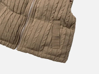 Snowy twisted cable knit hooded padded vest