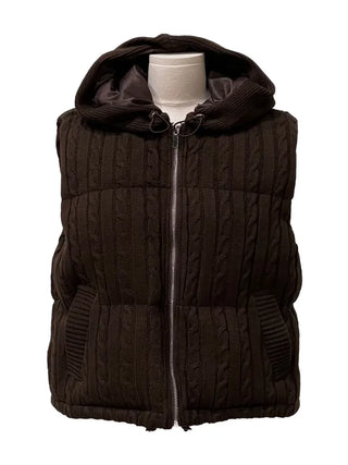 Snowy twisted cable knit hooded padded vest