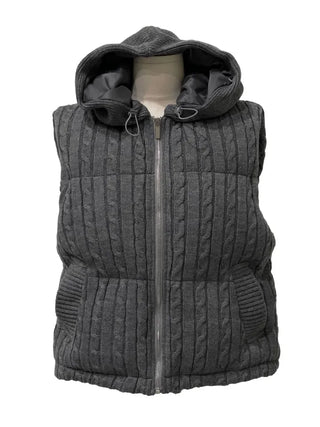Snowy twisted cable knit hooded padded vest