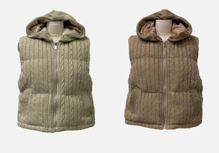 Snowy twisted cable knit hooded padded vest