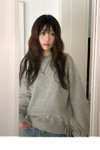 Fleury Ribbon Round Neck A-Line Loose Fit Wool Knit