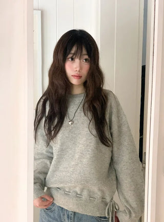 Fleury Ribbon Round Neck A-Line Loose Fit Wool Knit