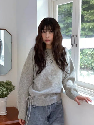 Fleury Ribbon Round Neck A-Line Loose Fit Wool Knit