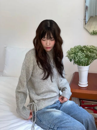 Fleury Ribbon Round Neck A-Line Loose Fit Wool Knit