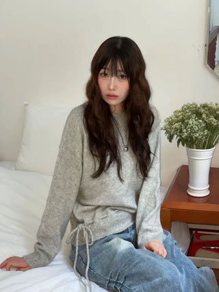 Fleury Ribbon Round Neck A-Line Loose Fit Wool Knit