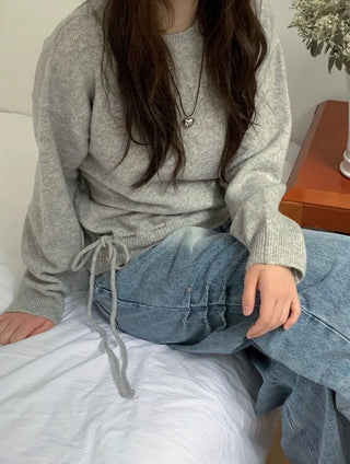 Fleury Ribbon Round Neck A-Line Loose Fit Wool Knit