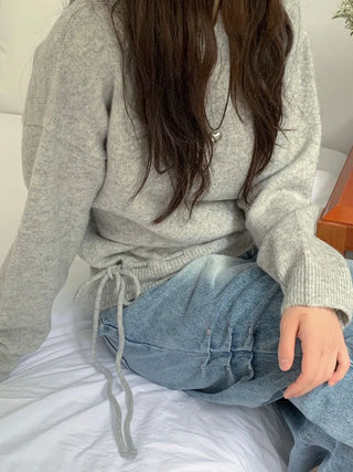 Fleury Ribbon Round Neck A-Line Loose Fit Wool Knit