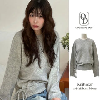 Fleury Ribbon Round Neck A-Line Loose Fit Wool Knit