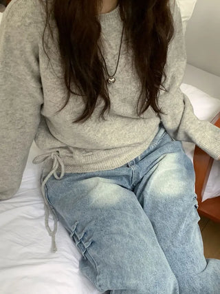 Fleury Ribbon Round Neck A-Line Loose Fit Wool Knit