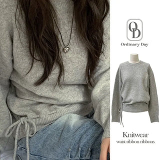 Fleury Ribbon Round Neck A-Line Loose Fit Wool Knit