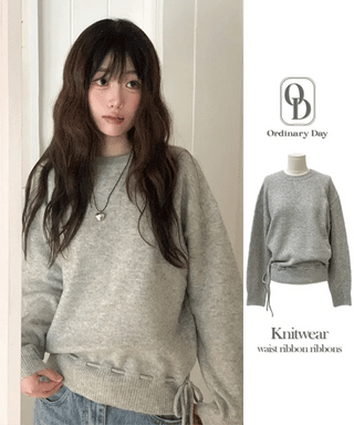 Fleury Ribbon Round Neck A-Line Loose Fit Wool Knit