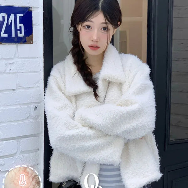 Downy Wool Poggle Fur Collar Neck Jacket Coat